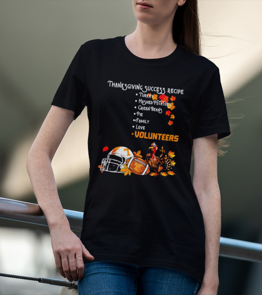 Thanksgiving Success Recipe Turkey Volunteers Football Helmet Tennessee T-Shirt