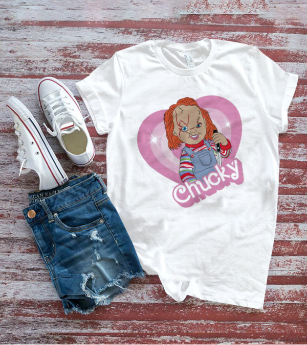 Chucky Horror Doll In Pink Heart T-Shirt