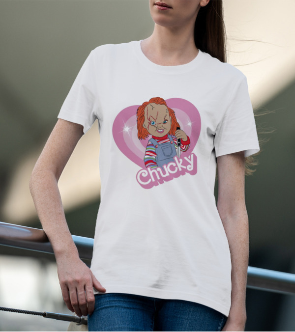 Chucky Horror Doll In Pink Heart T-Shirt