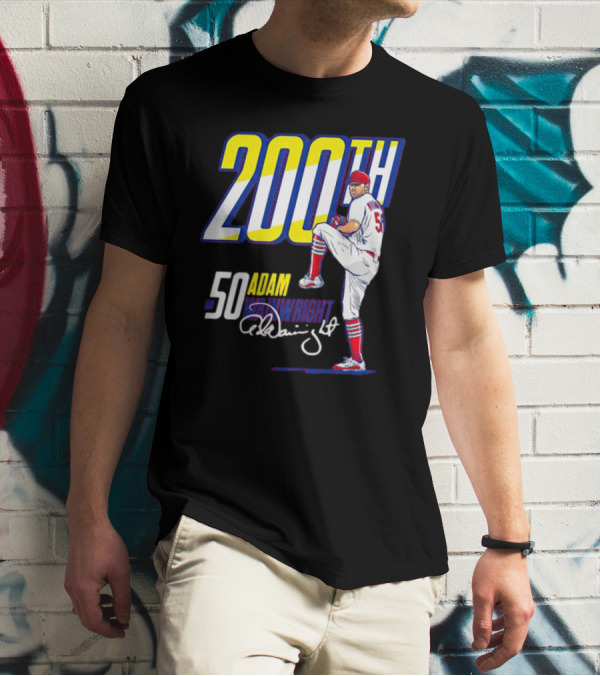 200th Win Adam Wainwright 50 Signature Baseball Player T-Shirt