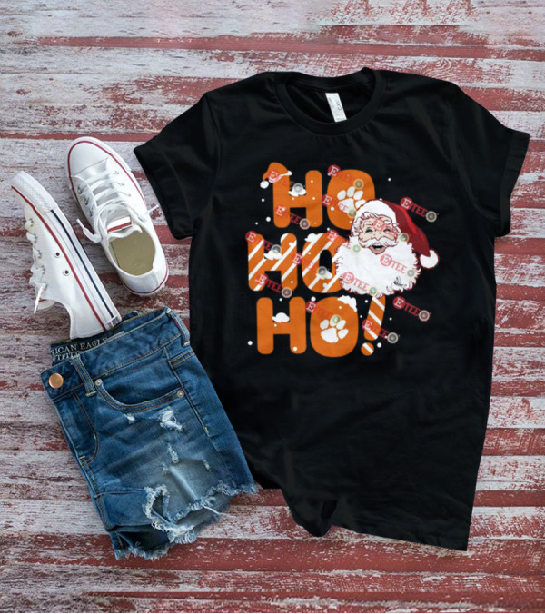 Clemson Tigers Santa Claus Ho Ho Ho Christmas Paw Print Snowflakes T-Shirt