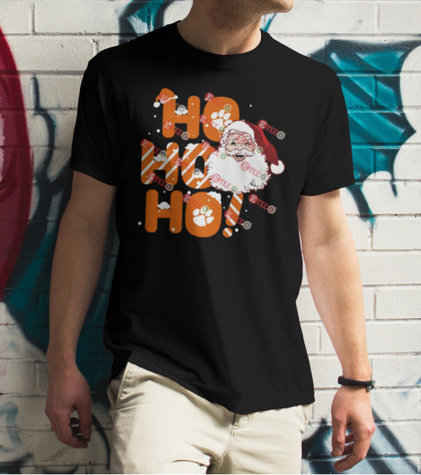 Clemson Tigers Santa Claus Ho Ho Ho Christmas Paw Print Snowflakes T-Shirt