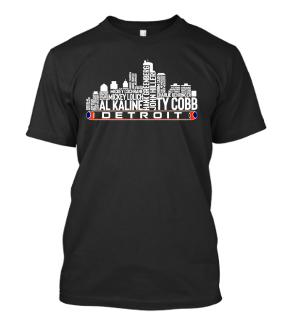Detroit Skyline Ty Cobb Al Kaline Hank Greenberg Player Names T-Shirt