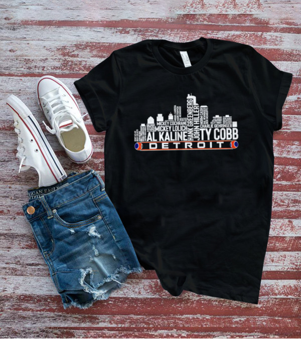 Detroit Skyline Ty Cobb Al Kaline Hank Greenberg Player Names T-Shirt