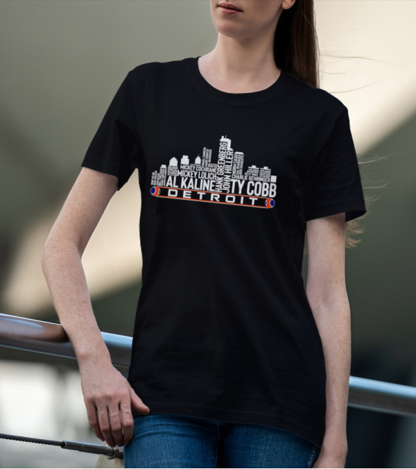 Detroit Skyline Ty Cobb Al Kaline Hank Greenberg Player Names T-Shirt
