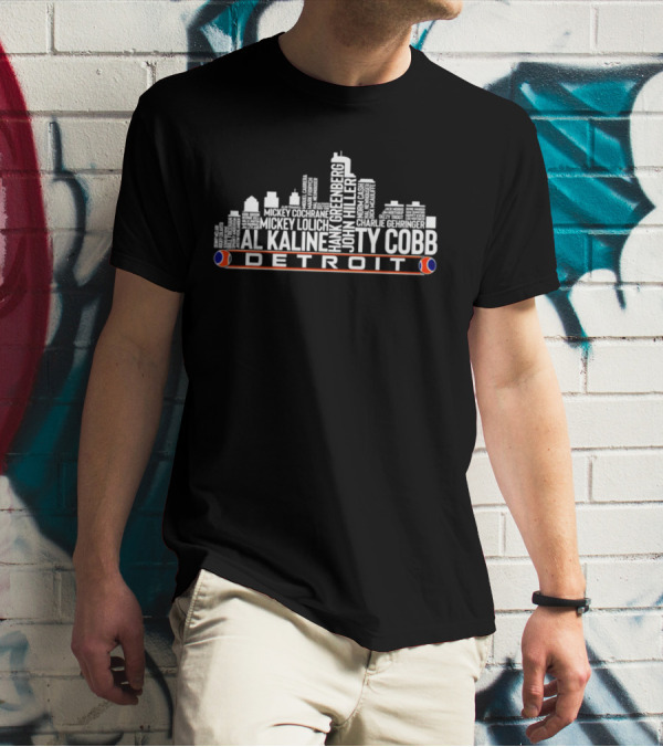 Detroit Skyline Ty Cobb Al Kaline Hank Greenberg Player Names T-Shirt