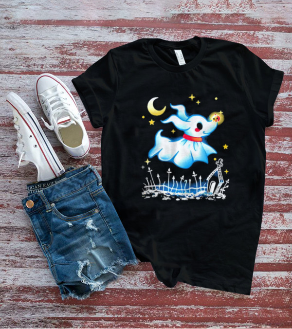Flying Ghost Dog With Moon And Stars Halloween Scene T-Shirt