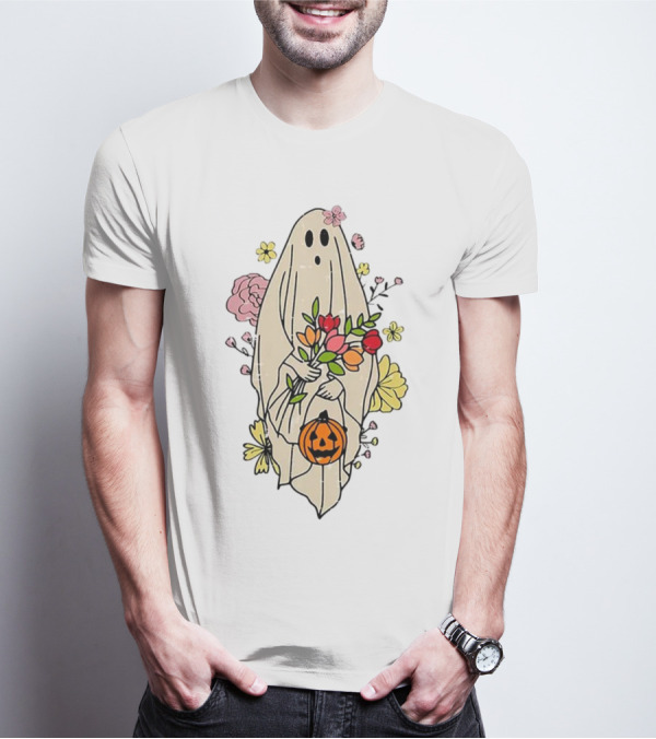Halloween Pumpkin Costume Funny Vintage Cute Floral Ghost Bouquet T-Shirt