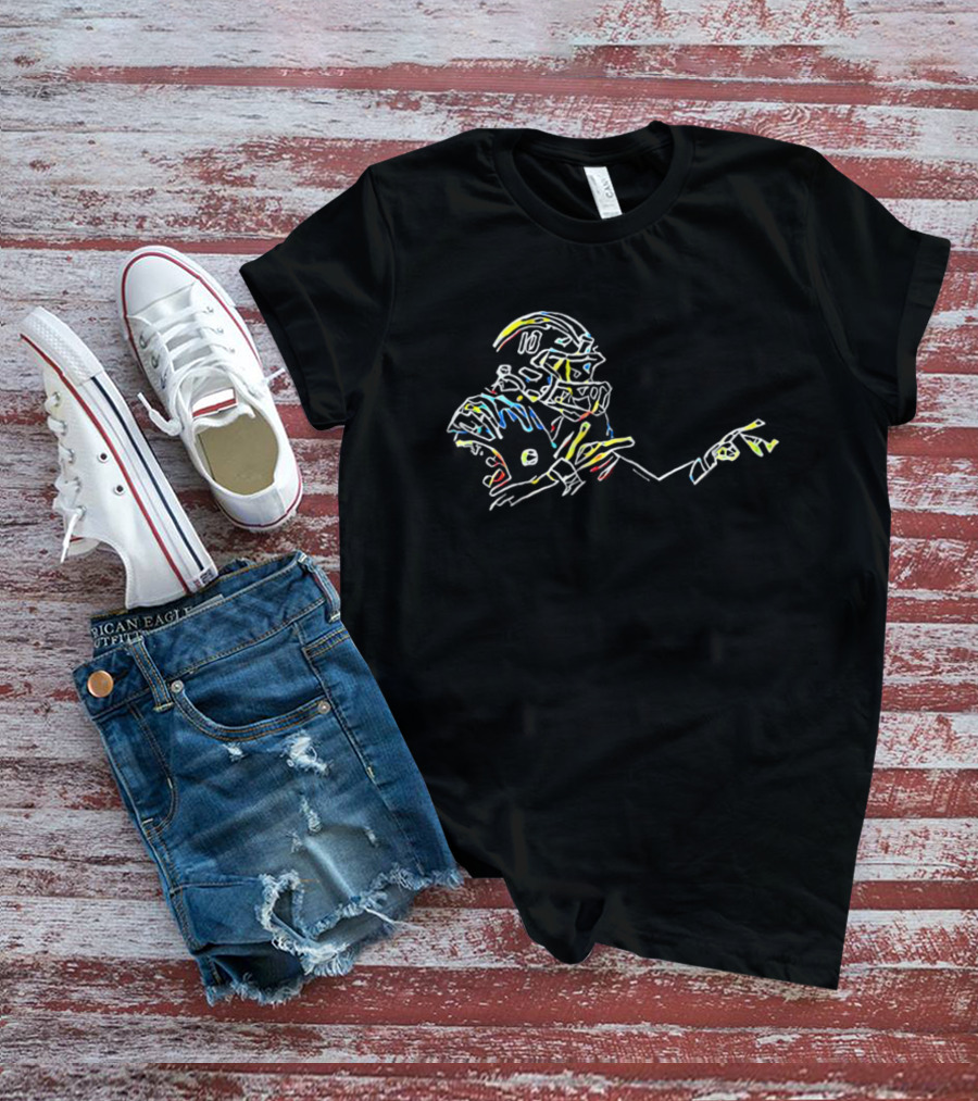 Justin Herbert He Asked We Delivered Neon Line Style Football Player Drawing T-Shirt