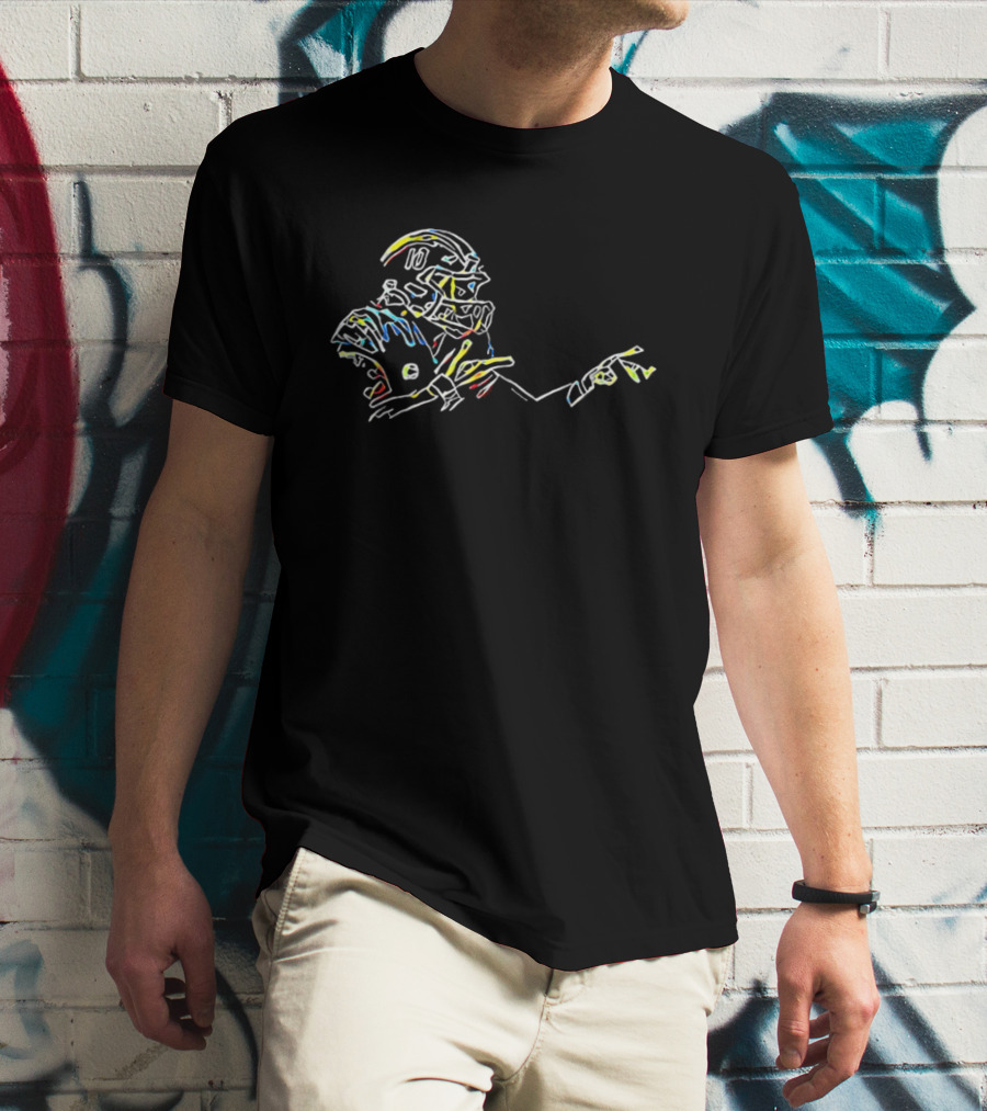 Justin Herbert He Asked We Delivered Neon Line Style Football Player Drawing T-Shirt