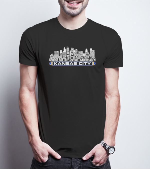 Kansas City Skyline Frank White Willie Wilson Salvador Perez Alex Gordon George Brett Bo Jackson Names T-Shirt