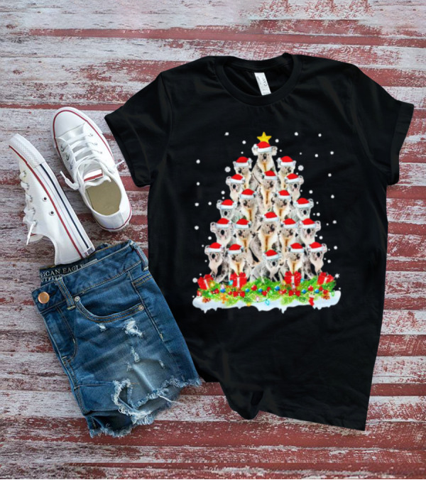 Koala Christmas Tree With Santa Hats Snowflakes And Gifts T-Shirt