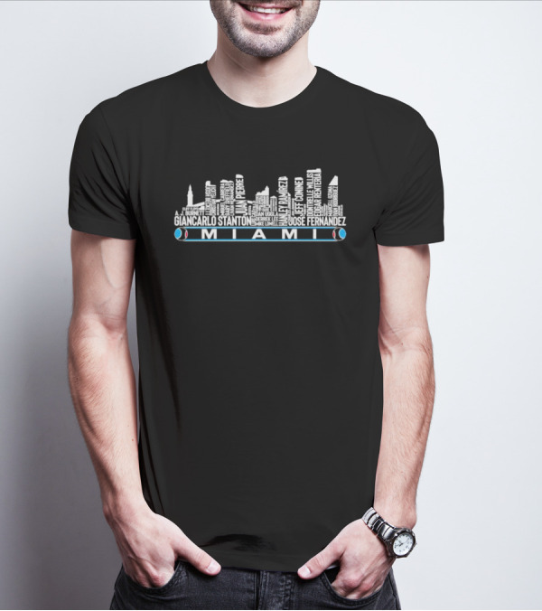 Miami Skyline Giancarlo Stanton Jose Fernandez Player Names T-Shirt