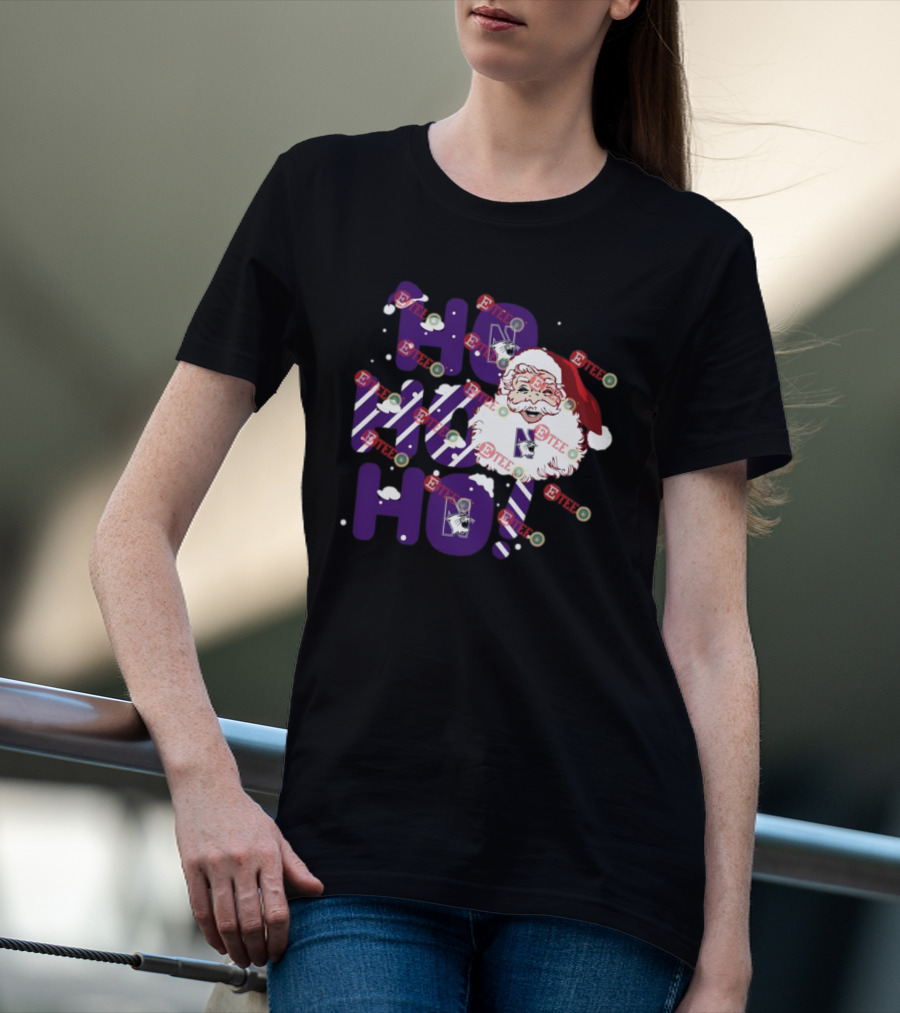 Northwestern Wildcats Santa Claus Ho Ho Ho Christmas Snowflakes T-Shirt