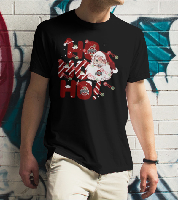 Ohio State Buckeyes Santa Claus Ho Ho Ho Christmas Holiday Spirit T-Shirt