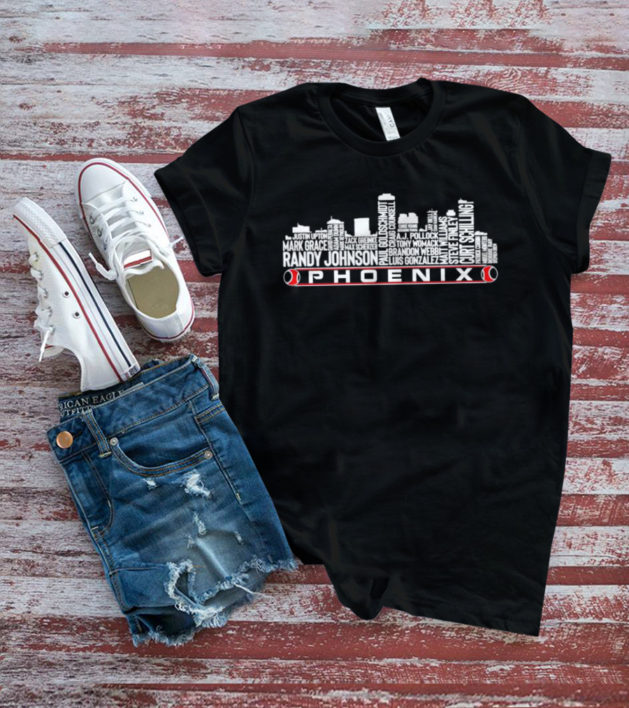 Phoenix Skyline Randy Johnson Curt Schilling Mark Grace Baseball Players T-Shirt