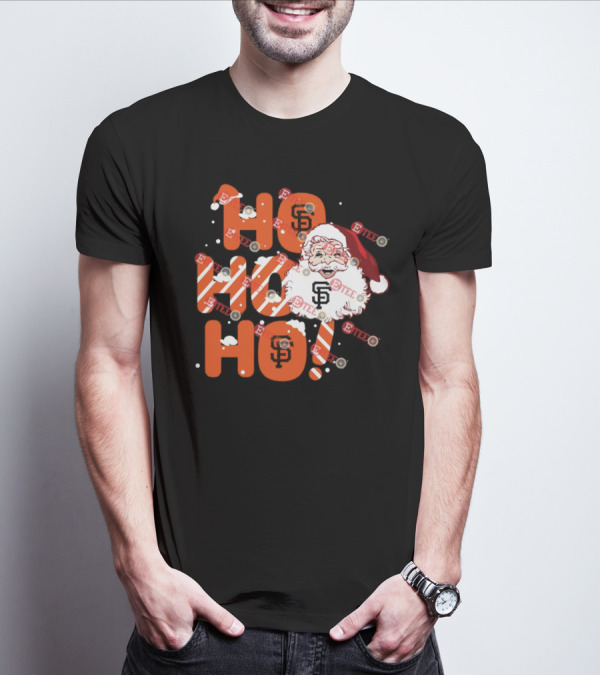 San Francisco Giants Santa Claus Ho Ho Ho Christmas Snowflakes Santa Hat T-Shirt