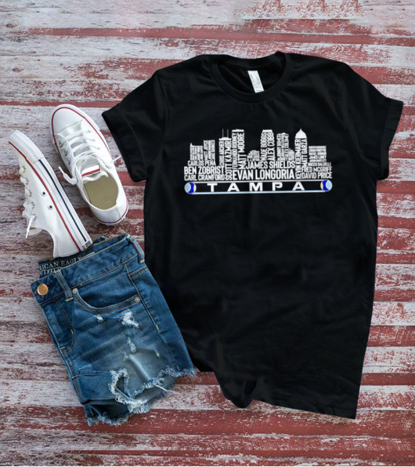 Tampa Skyline Featuring Evan Longoria David Price James Shields Carlos Pena Fred McGriff Ben Zobrist Scott Kazmir Player Names T-Shirt