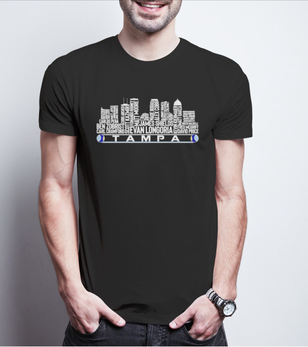 Tampa Skyline Featuring Evan Longoria David Price James Shields Carlos Pena Fred McGriff Ben Zobrist Scott Kazmir Player Names T-Shirt