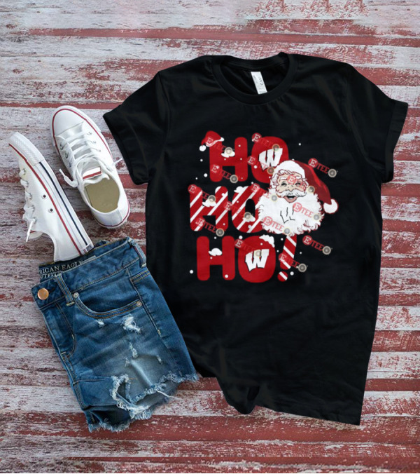 Wisconsin Badgers Santa Claus Ho Ho Ho Christmas Holiday Cheer T-Shirt