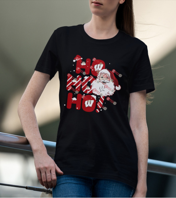 Wisconsin Badgers Santa Claus Ho Ho Ho Christmas Holiday Cheer T-Shirt