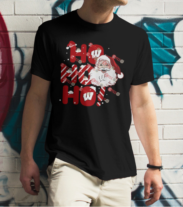 Wisconsin Badgers Santa Claus Ho Ho Ho Christmas Holiday Cheer T-Shirt