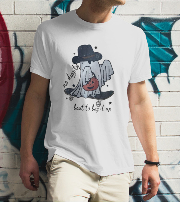 Boo Ghost No Diggity Bout To Bag It Up Halloween Pumpkin Hat T-Shirt