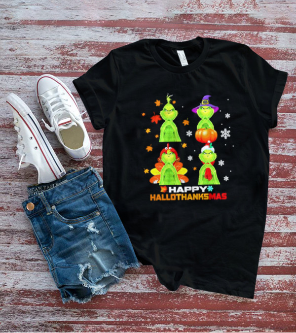 Happy Hallothanksmas Grinch Halloween Thanksgiving Christmas T-Shirt