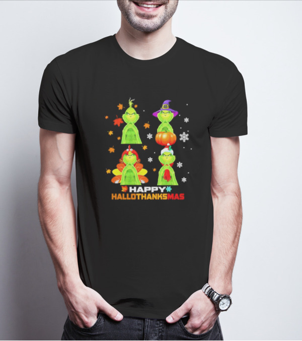 Happy Hallothanksmas Grinch Halloween Thanksgiving Christmas T-Shirt