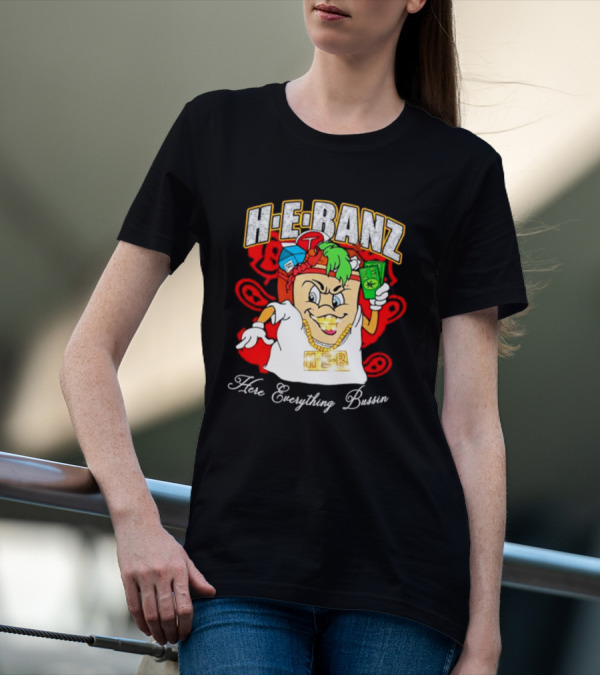H-E-Banz Here Everything Bussin Cartoon Character With Chains And Accessories T-Shirt