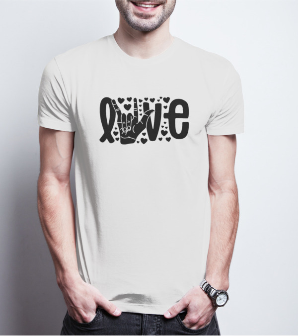 Love ASL Deaf Awareness Sign Language Hand Hearts T-Shirt