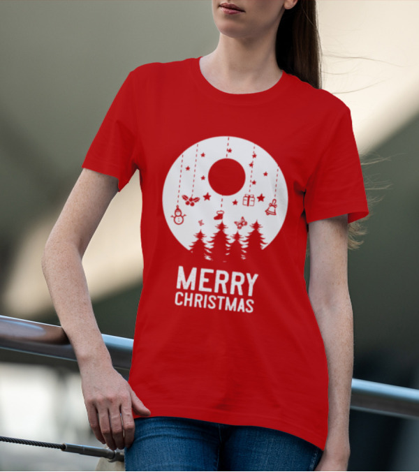 Merry Christmas Snowman Trees Stars And Presents T-Shirt