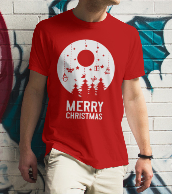 Merry Christmas Snowman Trees Stars And Presents T-Shirt