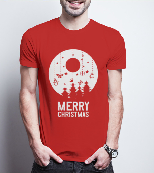 Merry Christmas Snowman Trees Stars And Presents T-Shirt