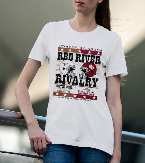 Texas Vs. Oklahoma Red River Rivalry Cotton Bowl Battle For The Golden Hat 2024 State Fair Of Texas T-Shirt