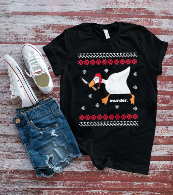 Goose With Knife Santa Hat Murder Christmas T-Shirt
