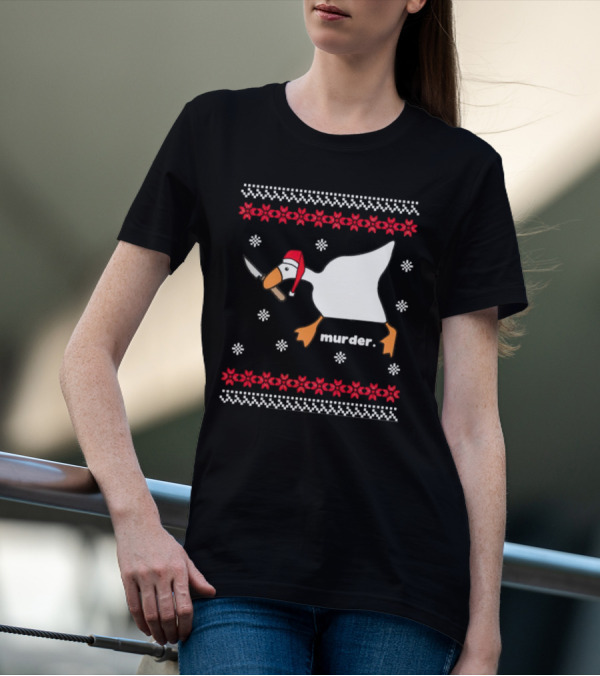 Goose With Knife Santa Hat Murder Christmas T-Shirt