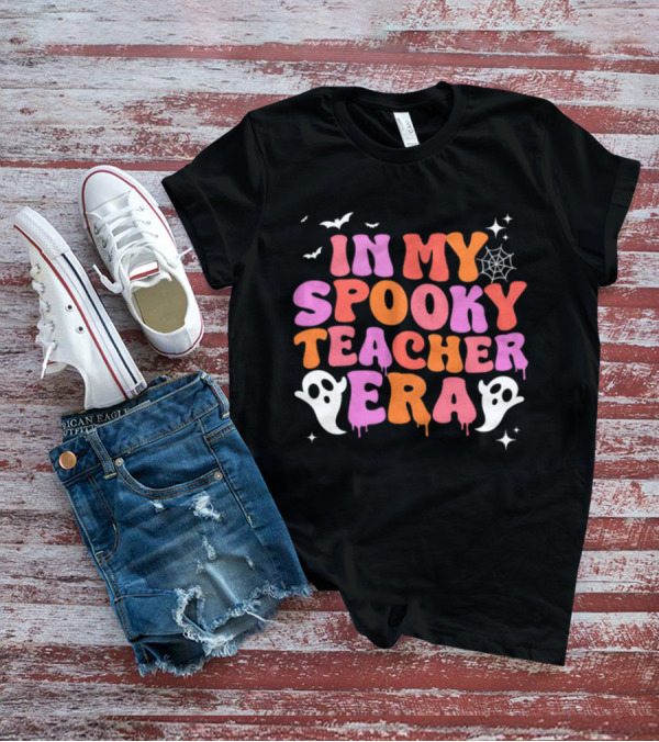 In My Spooky Teacher Era Ghost Halloween Bats Web Stars T-Shirt