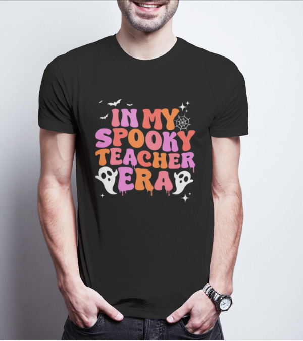 In My Spooky Teacher Era Ghost Halloween Bats Web Stars T-Shirt