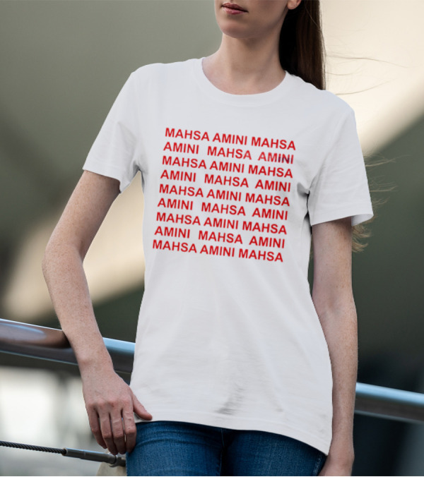 Mahsa Amini Red Repeated Text T-Shirt