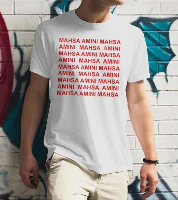 Mahsa Amini Red Repeated Text T-Shirt