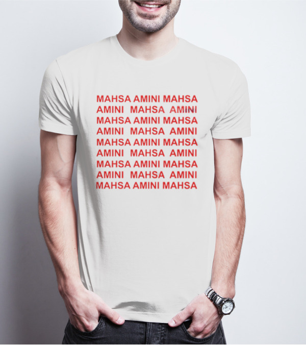 Mahsa Amini Red Repeated Text T-Shirt