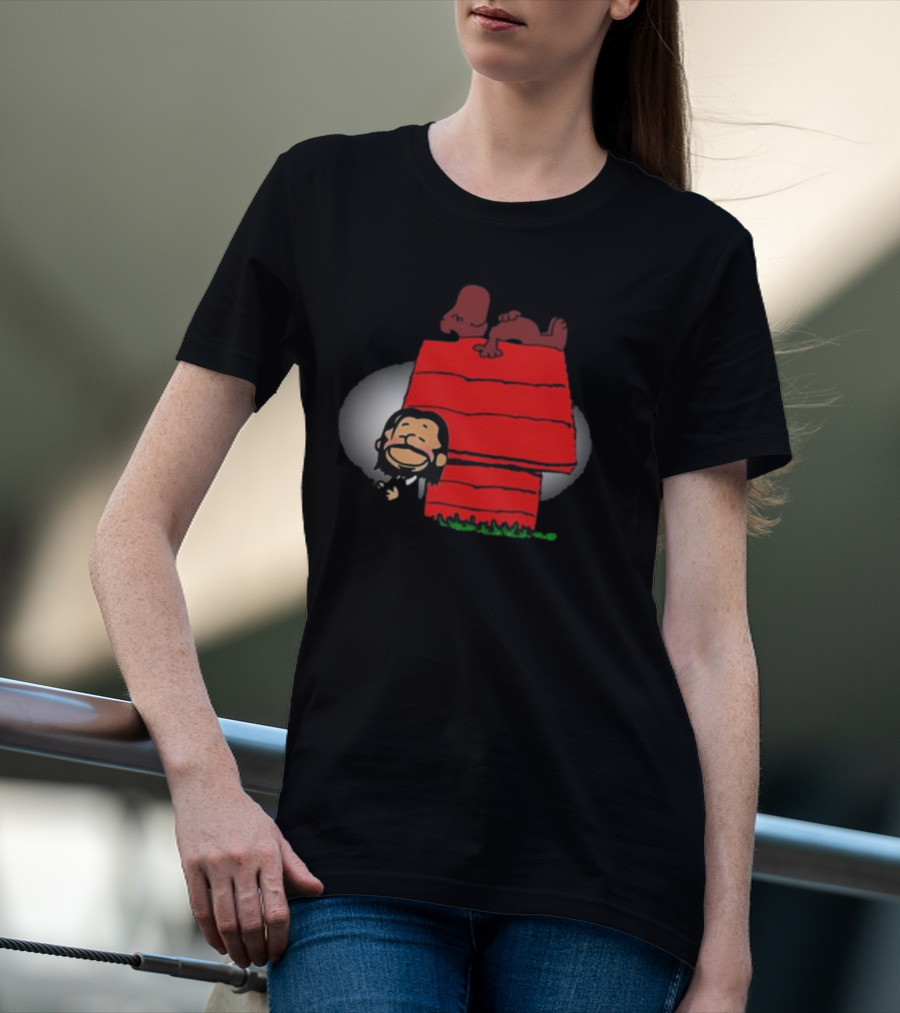 John Wick And Snoopy On Red Doghouse Crossover T-Shirt