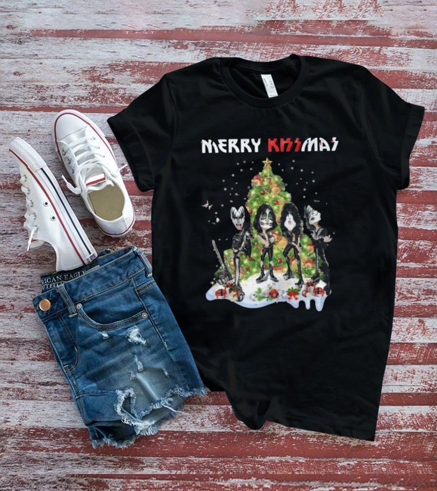 Merry Kissmas Kiss Rock Band Christmas Tree Holiday T-Shirt