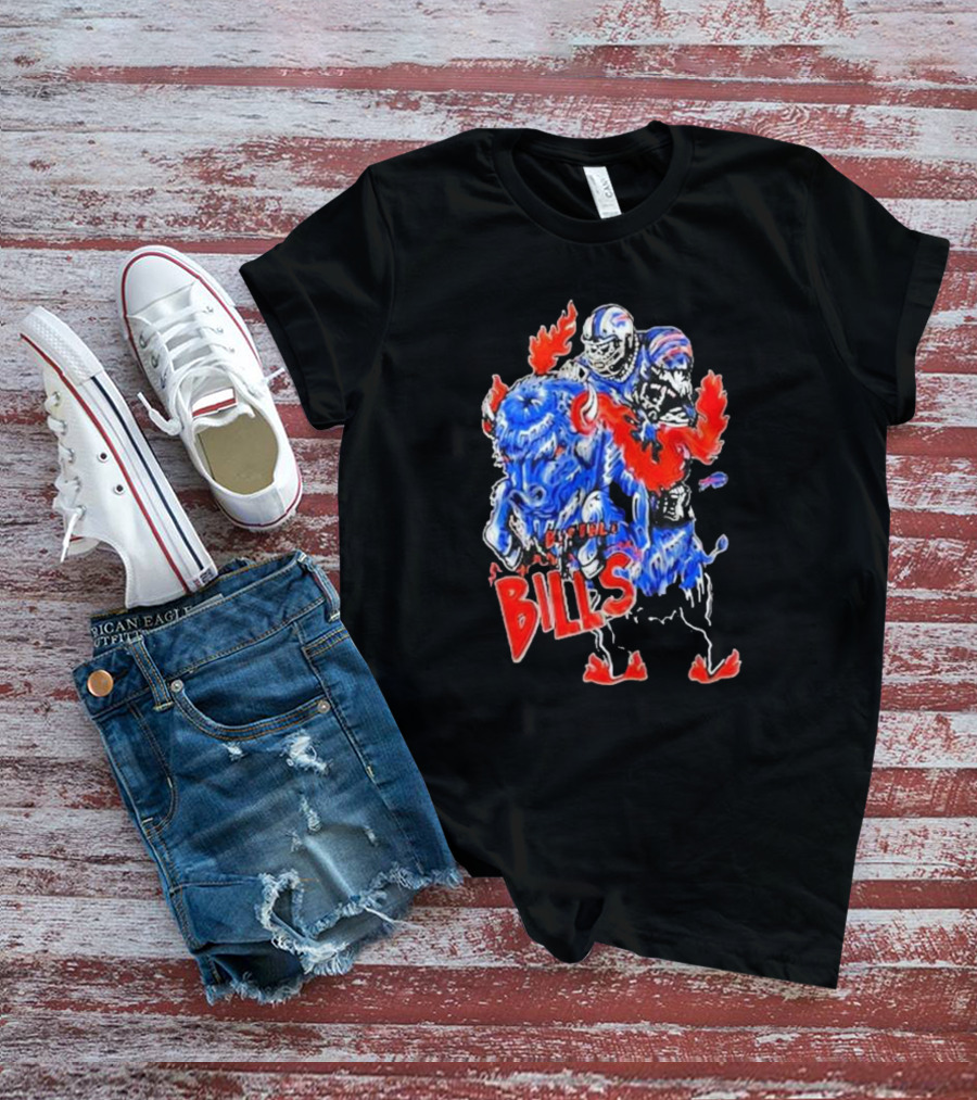 Warren Lotas Buffalo Bills Colorful Flames Football Buffalo T-Shirt