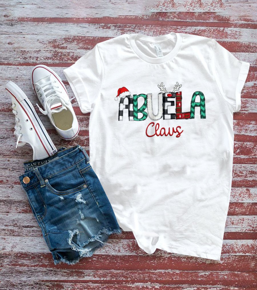 Abuela Claus Christmas Santa Hat Reindeer Antlers Festive T-Shirt