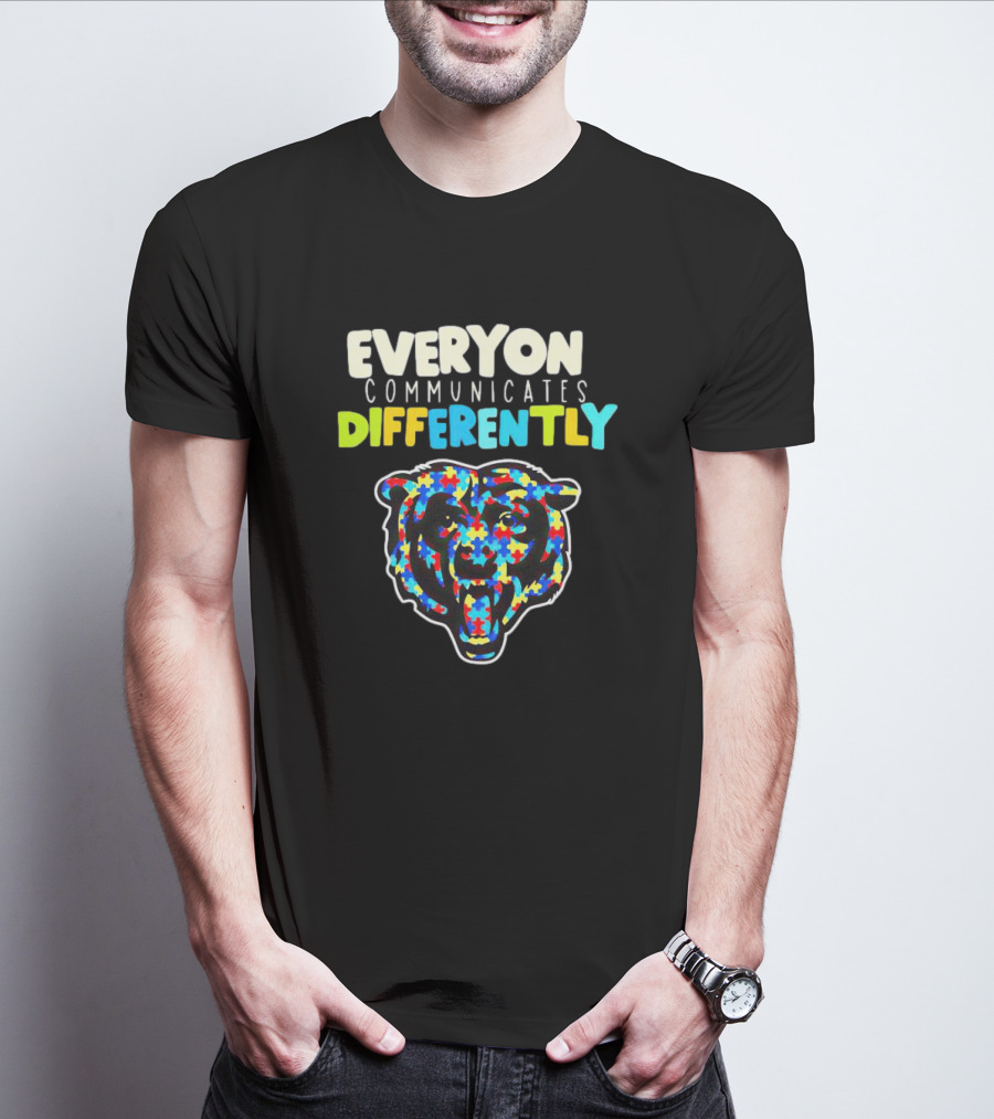 Chicago Bears Everyone Communicates Differently Autism Puzzle T-Shirt