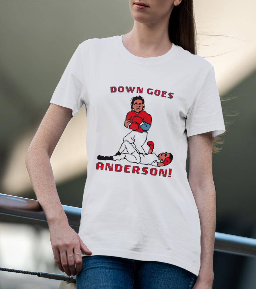 Down Goes Anderson Punch-Out Cleveland Baseball Retro Pixel T-Shirt