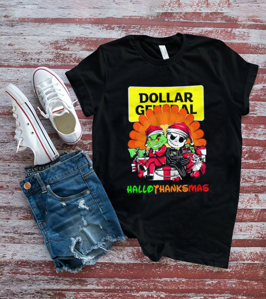 Grinch And Jack Skellington With Dollar General HalloThanksMas T-Shirt