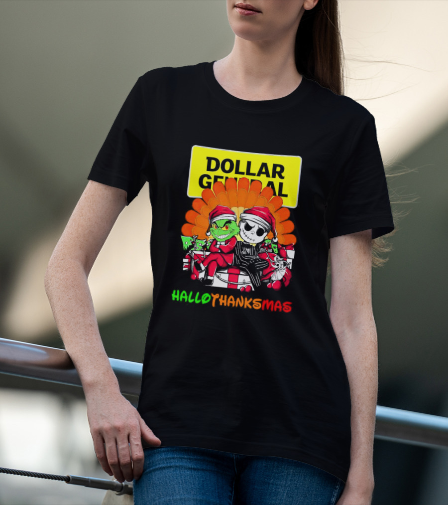 Grinch And Jack Skellington With Dollar General HalloThanksMas T-Shirt